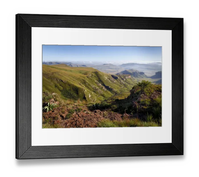Framed Print : A view over the Drakensberg mountain range from an elevated point. Golden Gate National Park, Drakensberg mountains, Kwazulu Natal Province, South Africa