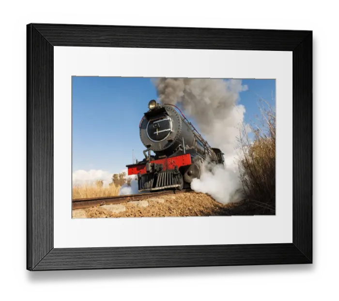 Framed Print : Steam locomotive puffing at full speed on railroad track, Magaliesburg, Gauteng Province, South Africa Framed Print : Steam locomotive puffing at full speed on railroad track, Magaliesburg, Gauteng Province, South Africa