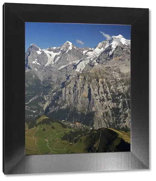 Mountain landscape with Eiger, Monk, Jungfrau peaks, Murren, Bern Canton, Switzerland