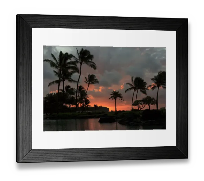 Framed Print : Silhouette of palm trees against sunset sky, Kauai, Hawaii, USA