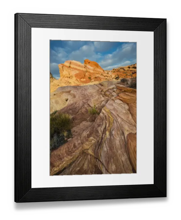 Framed Print : Early morning clouds and colorful rock formations, Valley of Fire State Park, Nevada, USA