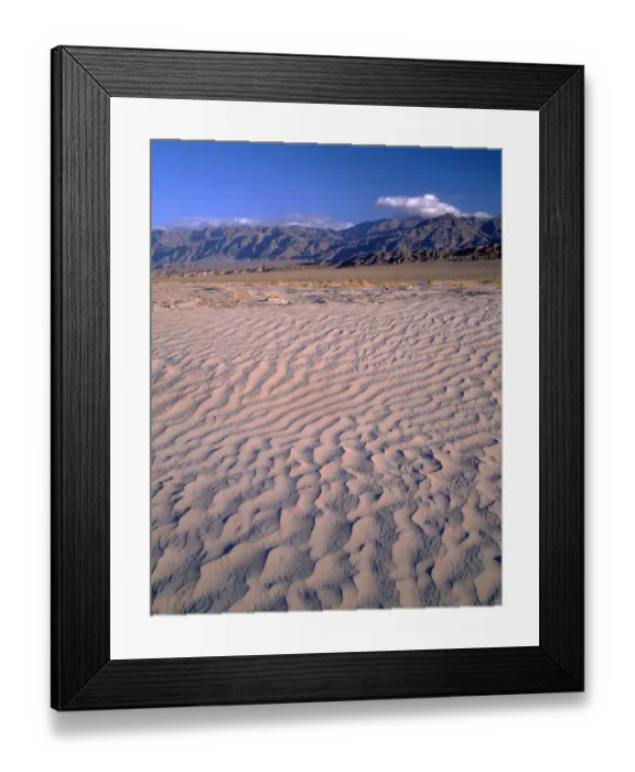 Framed Print : Textures in sand dunes at Mesquite Flats with Grapevine Mountains in distance, Death Valley National Park, California, USA