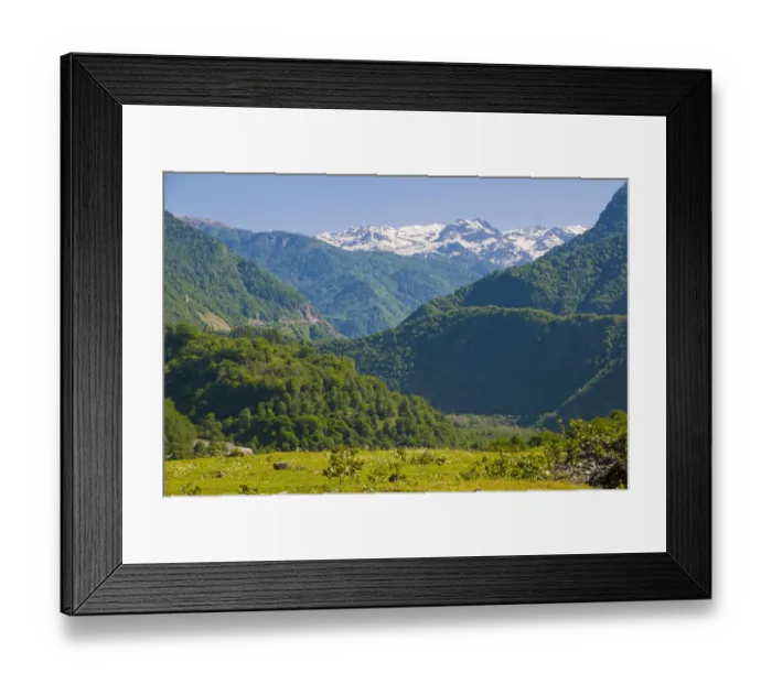 Framed Print : Alpine landscape with mountains and green valleys, Svanetia, Georgia