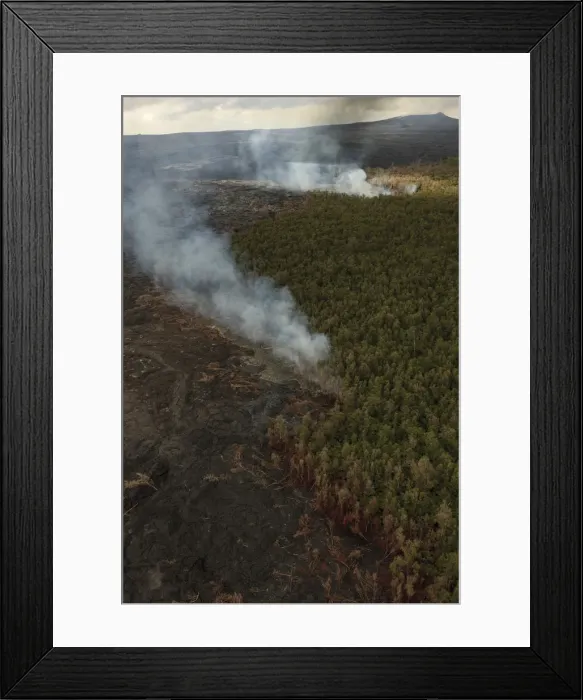 Framed Print : Aerial view of smoke over burning forest, Big Island, Hawaii, USA Framed Print : Aerial view of smoke over burning forest, Big Island, Hawaii, USA