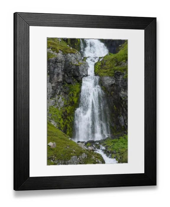 Framed Print : Remote fjord waterfall, Lonagfjordur Nature Reserve, Jokulflrdir, Westfjords, Iceland