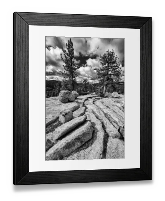 Framed Print : Black and white image of granite outcropping with boulders, Yosemite National Park, California, USA Framed Print : Black and white image of granite outcropping with boulders, Yosemite National Park, California, USA