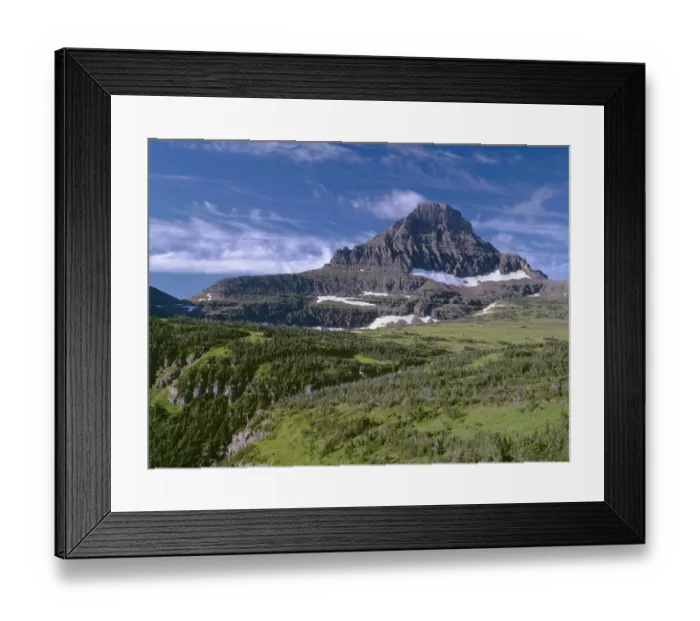 Framed Print : Rocky mountain towering over meadows and coniferous forests, Reynolds Mountain, Lewis Range, Glacier National Park, Montana, USA Framed Print : Rocky mountain towering over meadows and coniferous forests, Reynolds Mountain, Lewis Range, Glacier National Park, Montana, USA