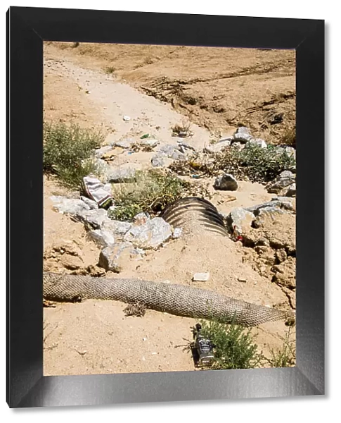 Tributary to Mojave River, erosion control along banks of Arroyo during Drought Spotlight number 3, Route 66, Victorville, Southern California, USA