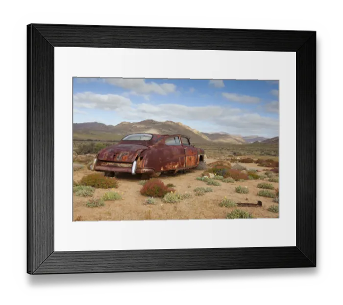 Framed Print : west coast, rusted, car, fynbos, kamiesberg, karoo, isolated, mountains, clouds, color image Framed Print : west coast, rusted, car, fynbos, kamiesberg, karoo, isolated, mountains, clouds, color image