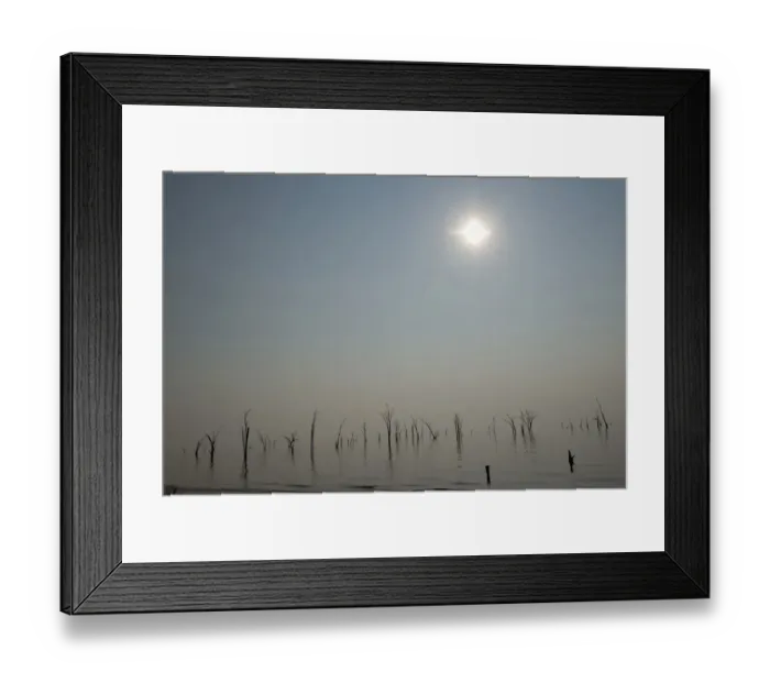 Framed Print : color image, colour image, copy space, fog, horizon over water, horizontal, lake Framed Print : color image, colour image, copy space, fog, horizon over water, horizontal, lake