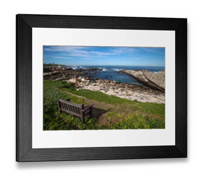 Framed Print : bay, bench, cliff, color image, colour image, day, daytime, eastern cape, horizon over land Framed Print : bay, bench, cliff, color image, colour image, day, daytime, eastern cape, horizon over land