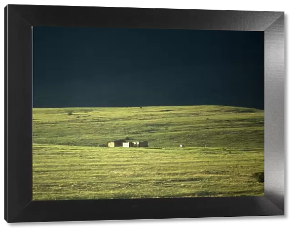 color image, day, grass, house, landscape, meadow, moody sky, no people, orange free state