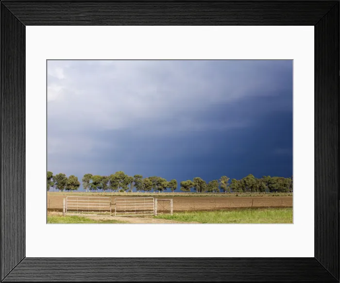 Framed Print : agriculture, cloud, color image, day, farm, fence, gate, horizontal, landscape, line Framed Print : agriculture, cloud, color image, day, farm, fence, gate, horizontal, landscape, line