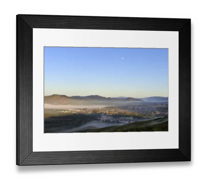Framed Print : clear sky, color image, dawn, fog, greyton, high angle view, horizon over land, horizontal Framed Print : clear sky, color image, dawn, fog, greyton, high angle view, horizon over land, horizontal