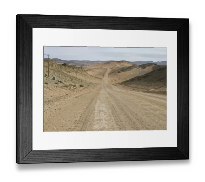 Framed Print : color image, photography, dirt road, south africa, sand, desert, landscape, hill Framed Print : color image, photography, dirt road, south africa, sand, desert, landscape, hill