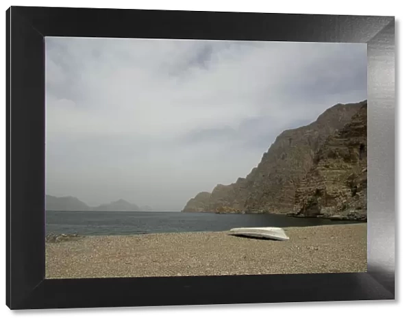 backdrop, beach, boat, coastline, color image, colour image, day, hill, horizontal