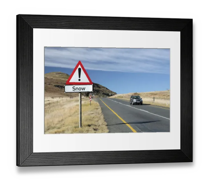 Framed Print : beauty in nature, beware of snow, car, colour image, day, daytime, diminishing perspective Framed Print : beauty in nature, beware of snow, car, colour image, day, daytime, diminishing perspective