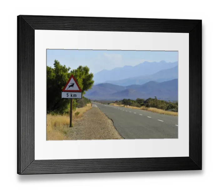 Framed Print : absence, animal crossing sign, day, dividing line, horizontal, landscape, little karoo Framed Print : absence, animal crossing sign, day, dividing line, horizontal, landscape, little karoo