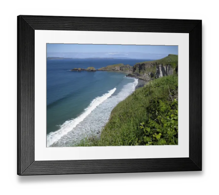 Framed Print : beauty in nature, carrick-a-rede, cliff, coastline, color image, day, high angle view