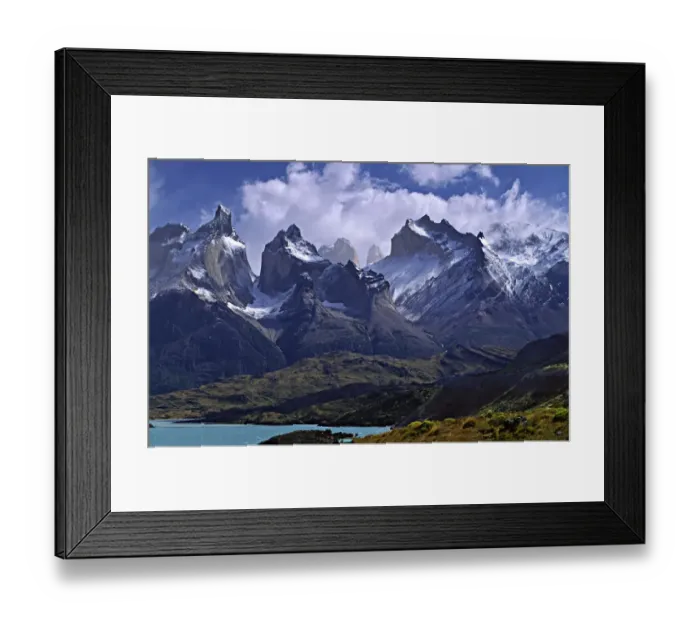 Framed Print : chile, color image, cuernos del paine, day, extreme terrain, high angle view, horizontal Framed Print : chile, color image, cuernos del paine, day, extreme terrain, high angle view, horizontal