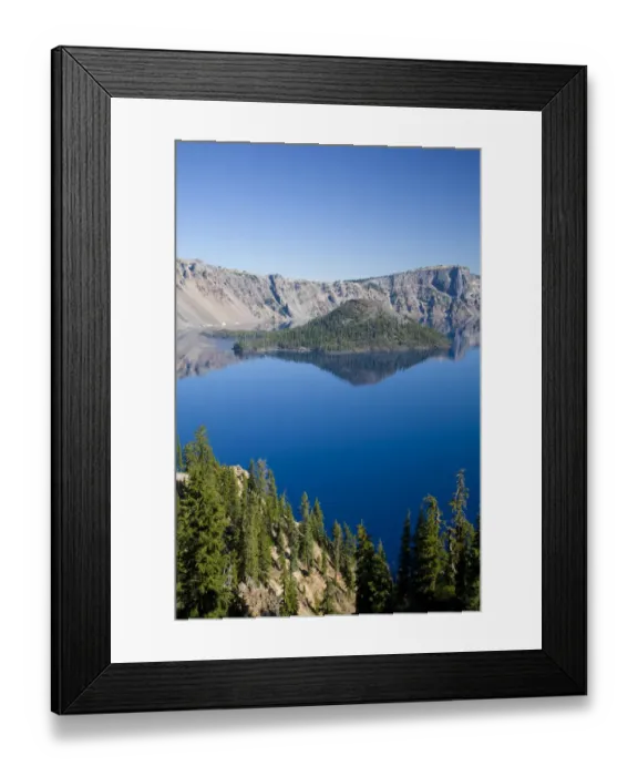 Framed Print : beauty in nature, clear sky, color image, cone, crater lake, crater lake national park
