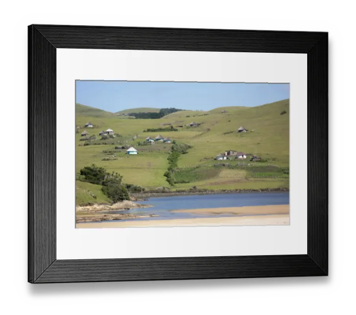 Framed Print : Bulungula, Clear Sky, Eastern Cape, Hill, Hut, Lagoon, Landscape, Peacefulness, River