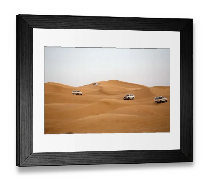 Framed Print : Off-road Vehicles Navigating Down a Sand Dune. Hatta, United Arab Emirates Framed Print : Off-road Vehicles Navigating Down a Sand Dune. Hatta, United Arab Emirates