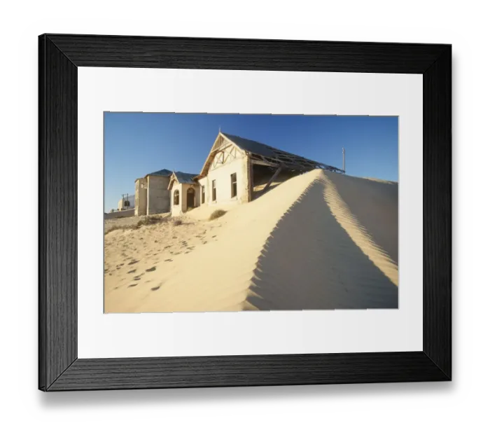 Framed Print : Abandoned Houses with Sand Dune in Foreground Framed Print : Abandoned Houses with Sand Dune in Foreground
