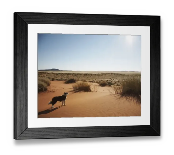 Framed Print : Lone Border Collie Standing on Sand Dune Framed Print : Lone Border Collie Standing on Sand Dune