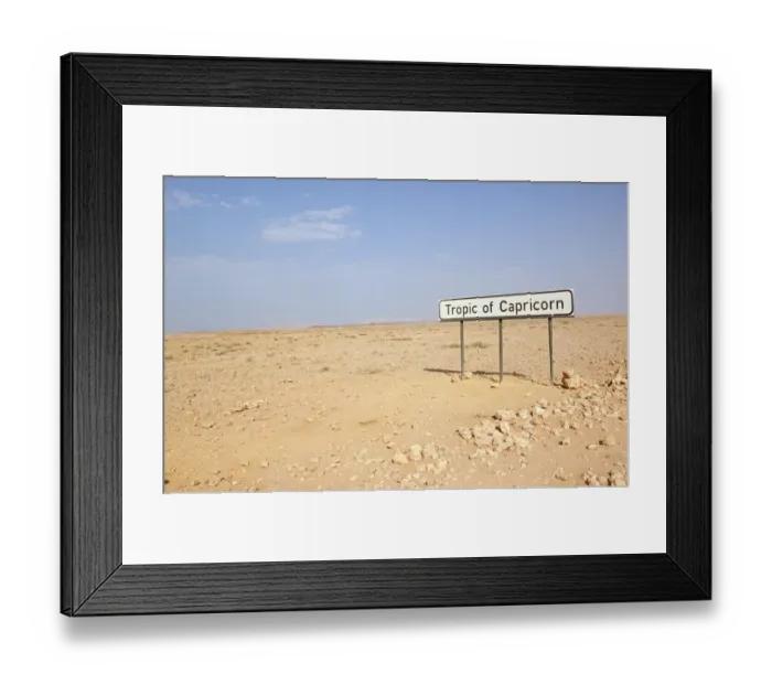 Framed Print : Tropic Of Capricorn Sign in Desert Framed Print : Tropic Of Capricorn Sign in Desert