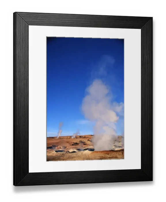 Framed Print : Portrait of Natural Geysers Steaming at Sunrise