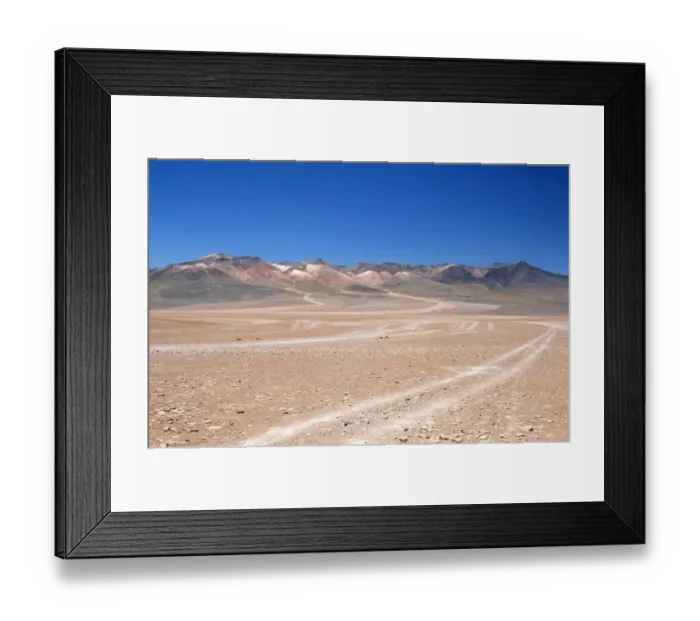 Framed Print : Portrait of Vehicle Tracks Across the Desert Plain