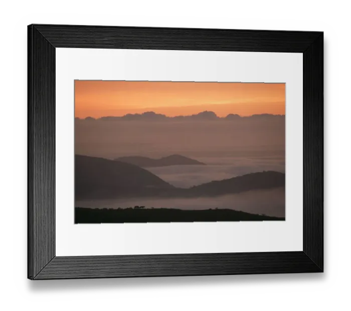 Framed Print : Scenic View of a Misty Mountain at Sunrise