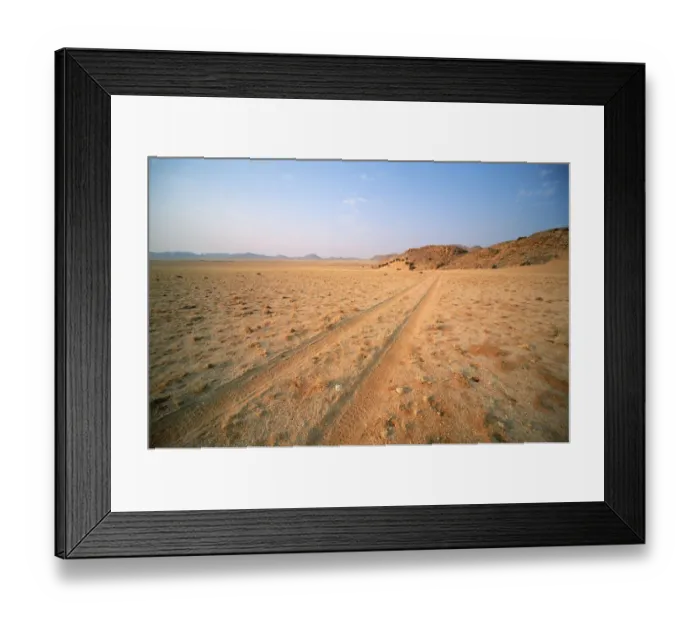 Framed Print : Tyre Tracks Through the Desert Framed Print : Tyre Tracks Through the Desert