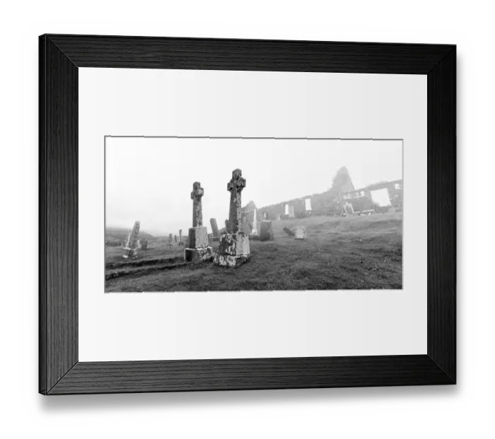 Framed Print : The ruins and graveyard of Cill chriosd on Isle of Skye in mist - Scotland Europe Framed Print : The ruins and graveyard of Cill chriosd on Isle of Skye in mist - Scotland Europe