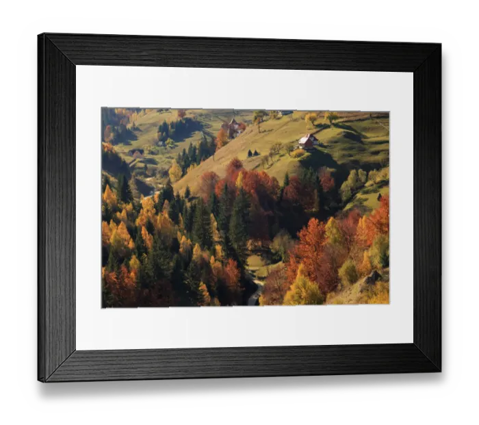 Framed Print : Scenic landscape of small village in mountains, Piatra Craiului National Park, Magura, Carpathian Mountains, Brasov, Brasov County, Transylvania, Romania