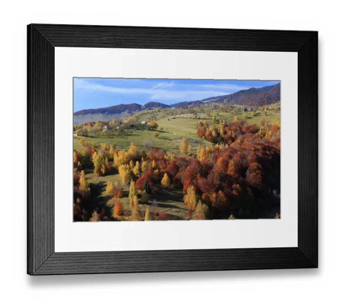 Framed Print : Autumn landscape of little village and mountain range in background, Piatra Craiului National Park, Magura, Carpathian Mountains, Brasov, Brasov County, Transylvania, Romania Framed Print : Autumn landscape of little village and mountain range in background, Piatra Craiului National Park, Magura, Carpathian Mountains, Brasov, Brasov County, Transylvania, Romania