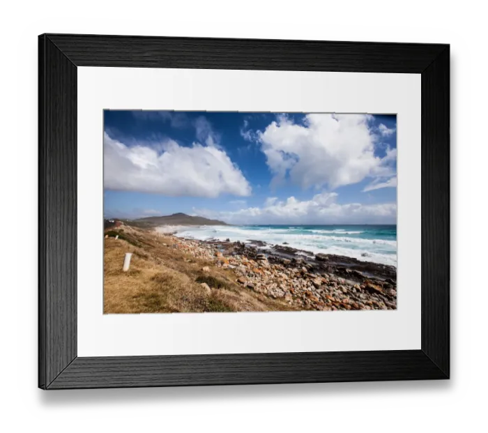 Framed Print : Kommetjie (Afrikaans for small basin, approximately pronounced cawma-key) is a small town near Cape Town, in the Western Cape province of South Africa. It lies about halfway down the west coast of t