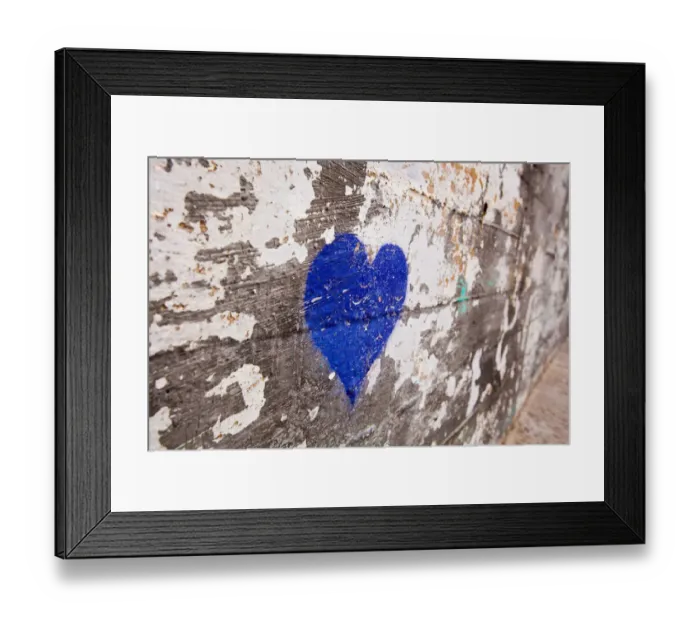 Framed Print : Blue heart painted on a wall Framed Print : Blue heart painted on a wall