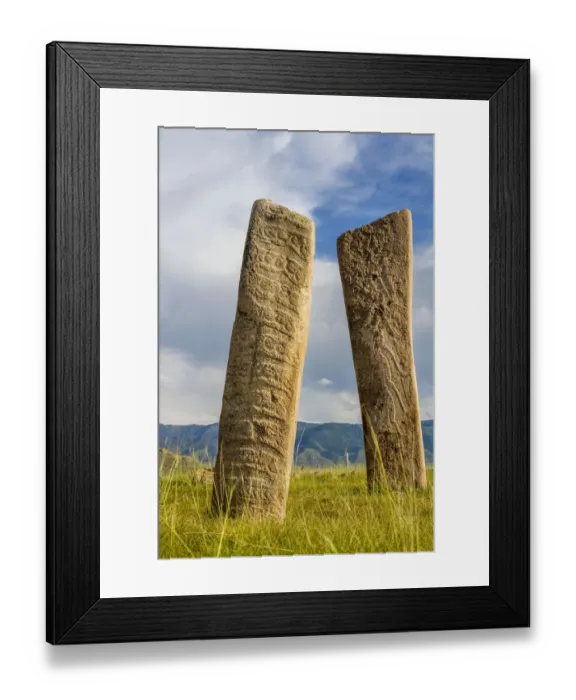 Framed Print : Deer stones with inscriptions, 1000 BC, Mongolia