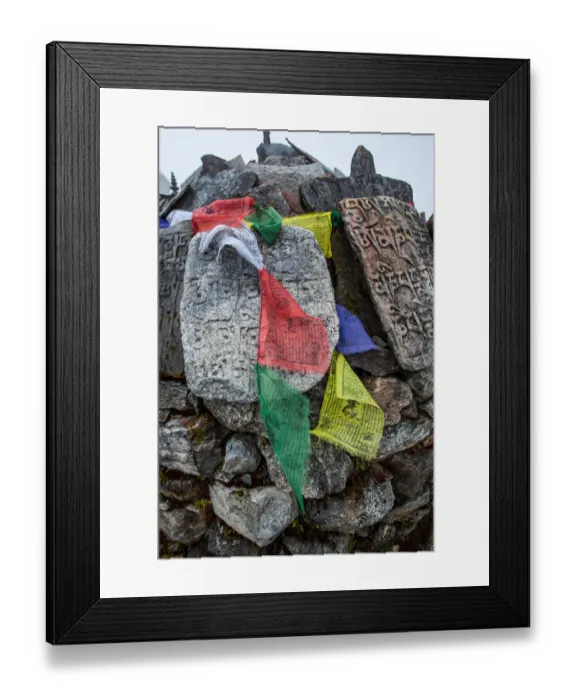 Framed Print : Everest base camp trek, Himalayas, Nepal, Tengboche, mani stones, prayer flags, Colour Image Framed Print : Everest base camp trek, Himalayas, Nepal, Tengboche, mani stones, prayer flags, Colour Image
