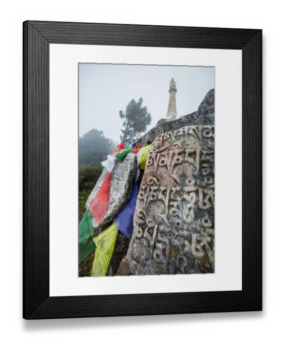 Framed Print : Everest base camp trek, Himalayas, Nepal, Tengboche, mani stones, prayer flags, Colour Image Framed Print : Everest base camp trek, Himalayas, Nepal, Tengboche, mani stones, prayer flags, Colour Image