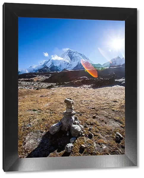 Everest base camp trek, Himalayas, Nepal, cairn, Colour Image, Color Image, Photography