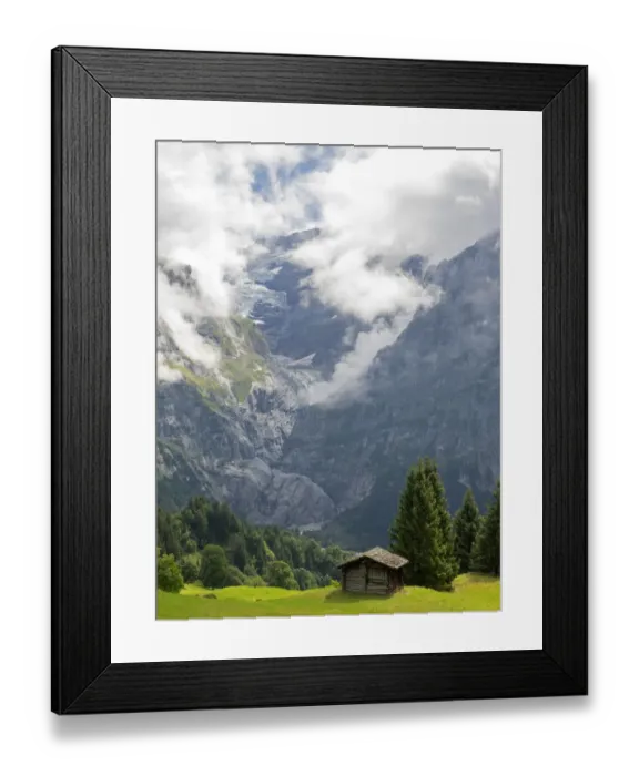 Framed Print : Barn and Fist mountain, Grindelwald, Bern Canton, Switzerland Framed Print : Barn and Fist mountain, Grindelwald, Bern Canton, Switzerland
