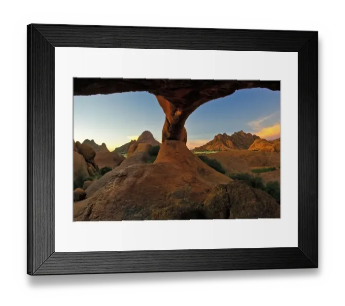 Framed Print : Two Windows To One World - Landscape photo of the Natural rock arch at Spitzkoppe in the Erongo region of Namibia Framed Print : Two Windows To One World - Landscape photo of the Natural rock arch at Spitzkoppe in the Erongo region of Namibia