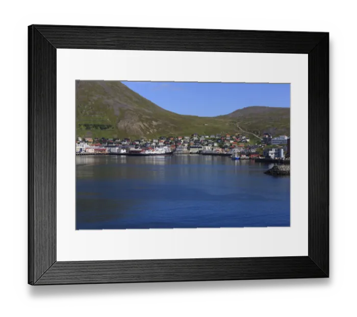 Framed Print : City on hill with harbor, North Cape, Honningsvag, Norway Framed Print : City on hill with harbor, North Cape, Honningsvag, Norway