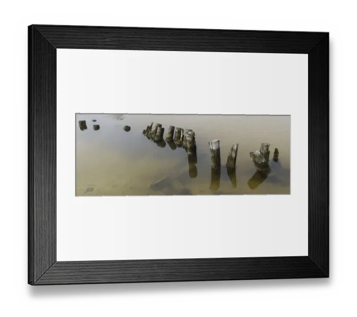 Framed Print : Colour image, Color image, Photography, Horizontal, No people, Wooden pilings, under water Framed Print : Colour image, Color image, Photography, Horizontal, No people, Wooden pilings, under water