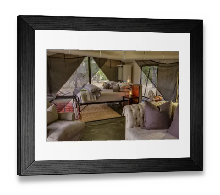 Framed Print : Main bedroom of luxury family tent, Machaba Camp, Okavango Delta, Botswana Framed Print : Main bedroom of luxury family tent, Machaba Camp, Okavango Delta, Botswana