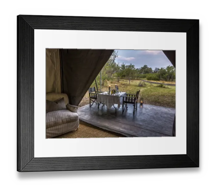 Framed Print : Dining outside of luxury tent, Machaba Camp, Okavango Delta, Botswana Framed Print : Dining outside of luxury tent, Machaba Camp, Okavango Delta, Botswana