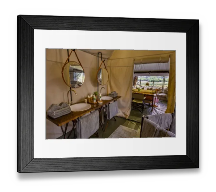 Framed Print : En-suite bathroom of luxury family tent, Machaba Camp, Okavango Delta, Botswana Framed Print : En-suite bathroom of luxury family tent, Machaba Camp, Okavango Delta, Botswana